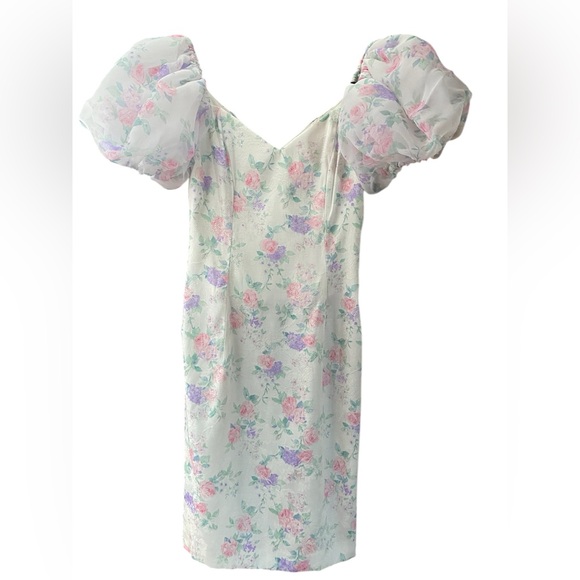 Vintage 80s 90s Romantic Floral Puff Sleeve Dress - Picture 1 of 5
